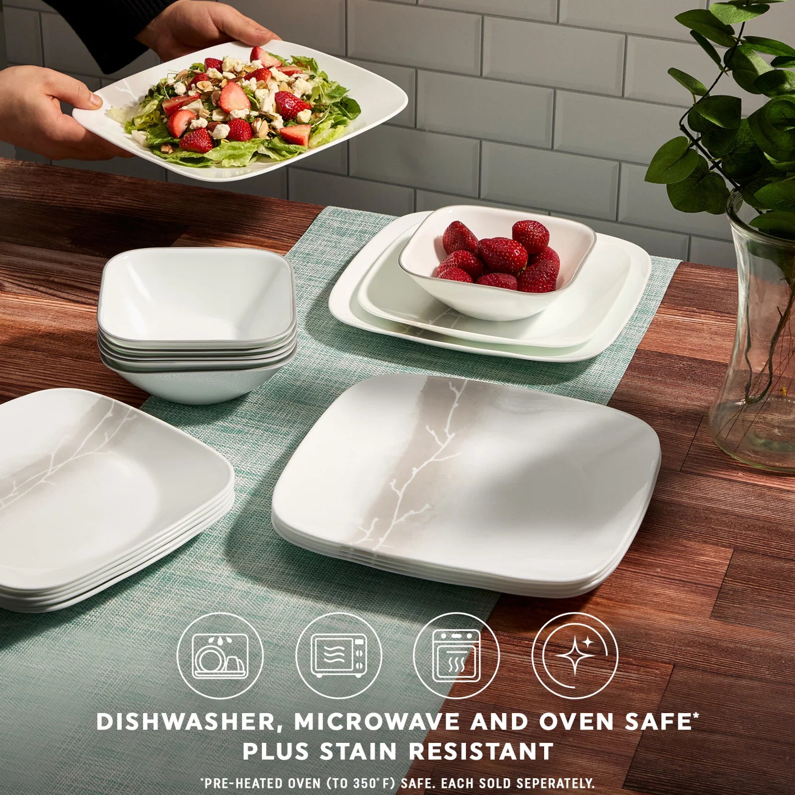 Corelle Vitrelle Square Wandering Grove 10.5 Dinner Plate - Image 4