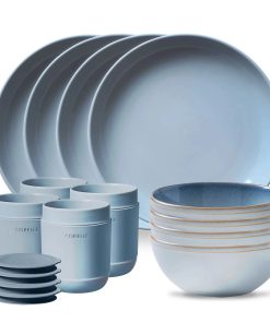 Corelle Vitrelle Stoneware 16-piece Dinnerware Set, Service for 4, Nordic Blue