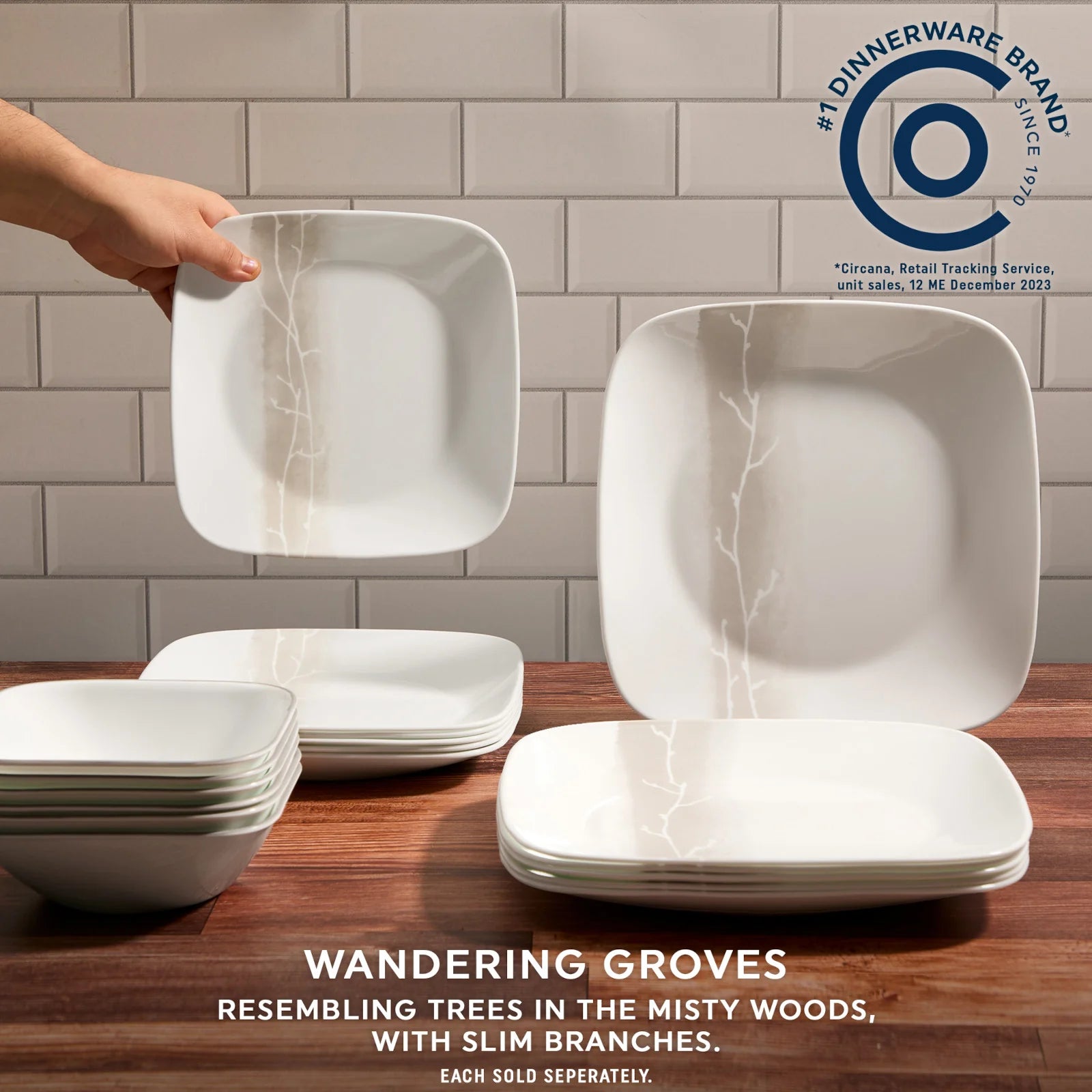 Corelle Vitrelle Square Wandering Grove 10.5 Dinner Plate - Image 3