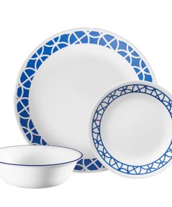 Corelle Vitrelle Cobalt Circles 12-piece Mugless Dinnerware Set, Service of 4