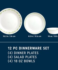 Alternative view of Corelle Vitrelle Spring Blossom Green 12-piece Dinnerware Set, Service for 4